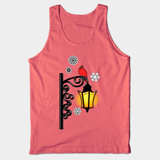 Winter Wonderland Cardinal on Lamp Post Tank Top by PenguinCornerStore